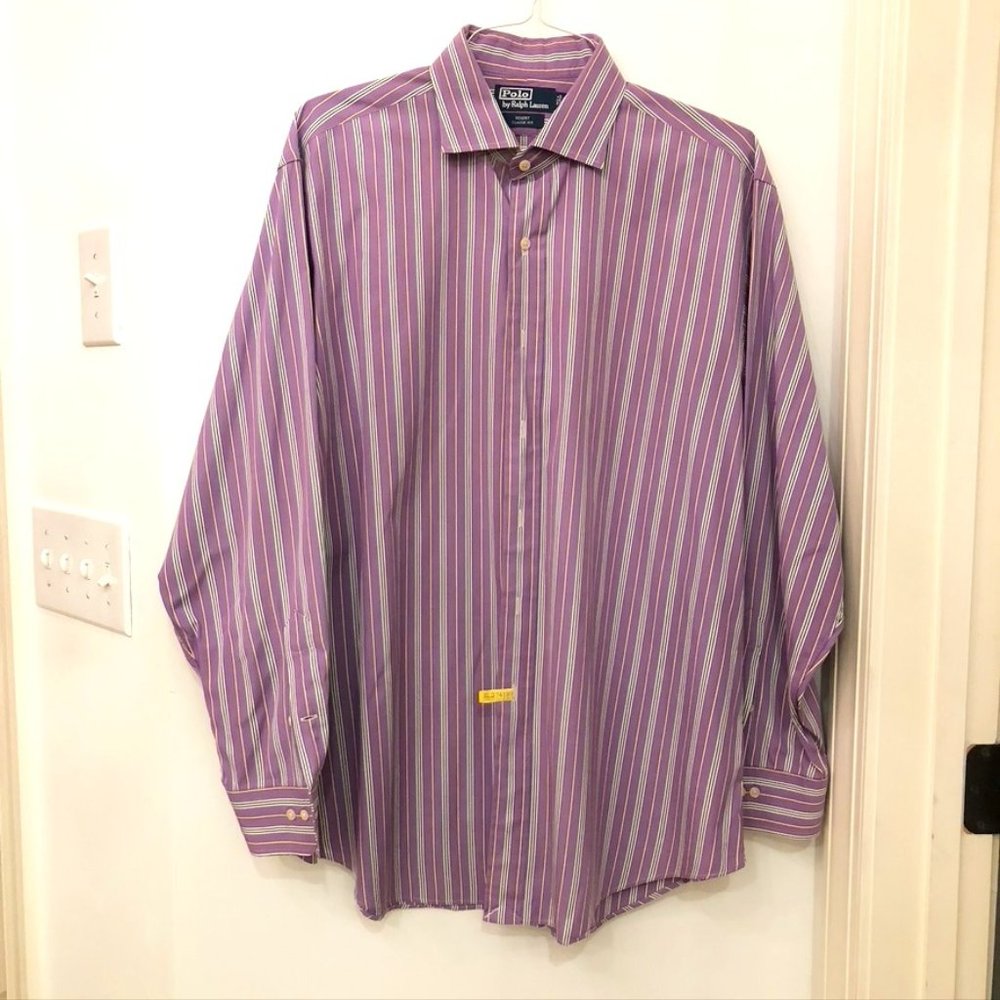 Polo Purple and White Stripe Dress Shirt XL
